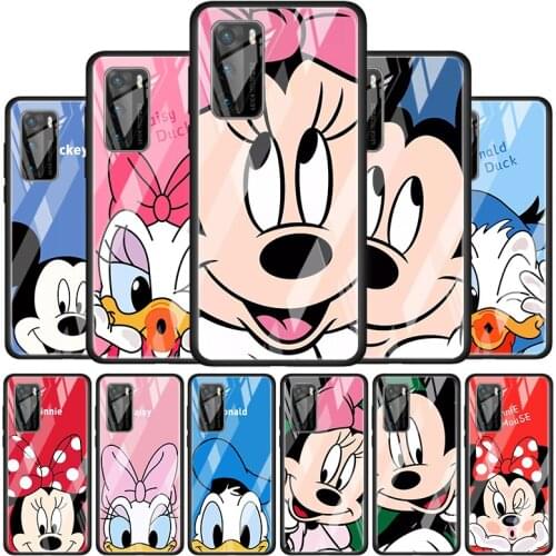 Mickey Minnie Couple for Huawei P40 P30 Pro Plus P20 P10 Lite P Smart Z 2021 2020 2019 Luxury Tempered Glass Phone Case