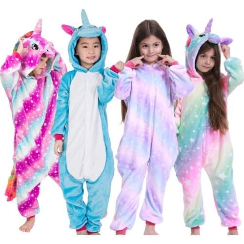 Kigurumi Pajamas Kids Onesies Unicorn Pajamas Winter Flannel Childrens Clothes Sleepwear For Boys Girls Animal Panda Cat Pijama