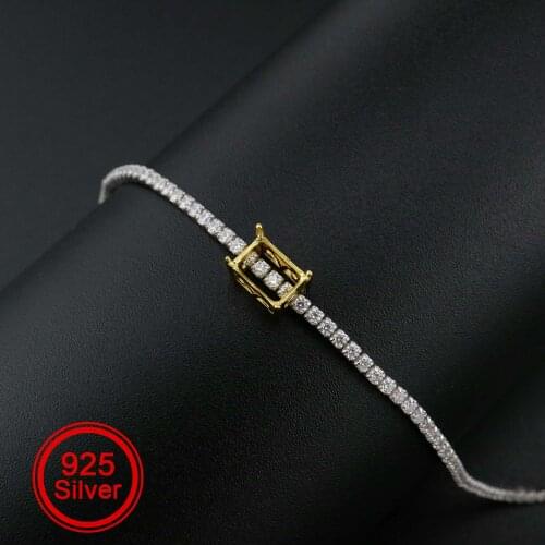 1Pcs 5x7MM Rectangle Prong Bezel Bracelet Settings Luxury Gold Plated Solid 925 Sterling Silver Tray for Gemstone 1900251
