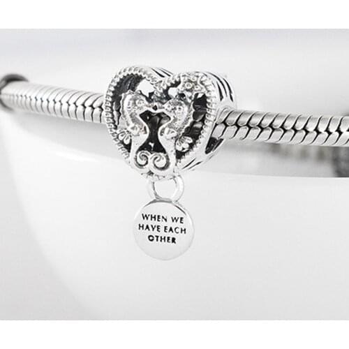 Authentic S925 Silver Dangle Charm Openwork Seahorses Pendant Bead fit Lady Bracelet Bangle Girl Birthday Gift DIY Jewelry