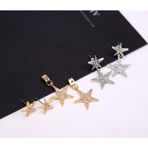 Full Shiny Starry Crystal Little Star Stud Big Star Pendant Silver Plated Golden Drop Earrings Dangle Earrings for Women