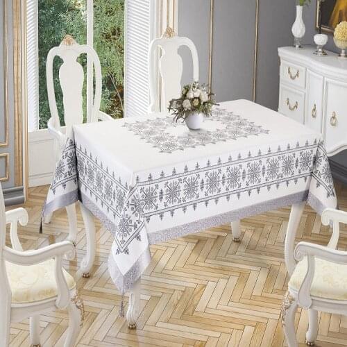 Cross stitch Printed Sultan Table Cloth Silver 160x300 Cm