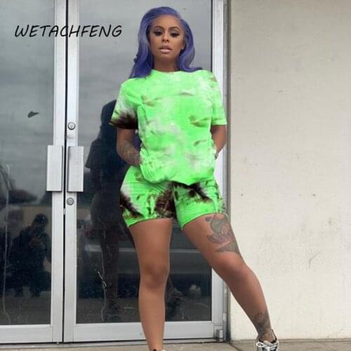 Plus Size Summer Tracksuit Tie Dye Biker Shorts And Top Set Loungewear Suits Club Outfits Sportswear 2021 Fashion Women Clothing