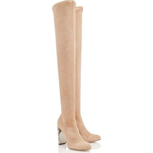 Womens Big Long Leg Boots Street Personalized Color Diamond Long Tube Boots Sheep Anti Leather Elastic Knee Boots Womens Boots