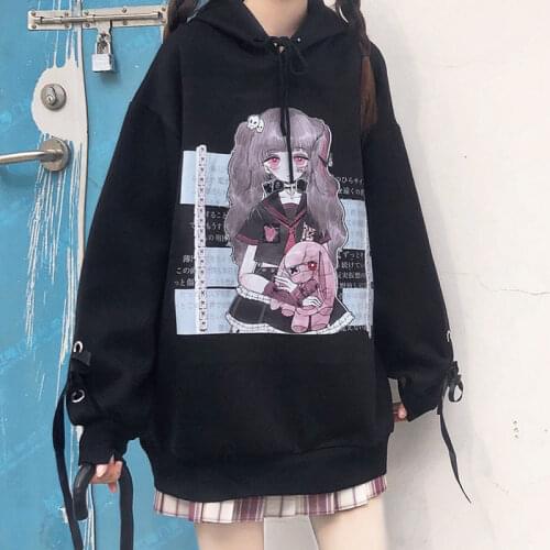 Streetwear Sweatshirt Oversize womens jacket Japanese harajuku kawaii anime girl printing Vintage women hooded sweatshirt