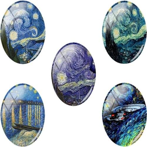 TAFREE NEW 18x25mm Retro Personality Art Van Gogh Painting Oval Glass Cabochon Flatback Dome Jewelry Finding Pendant base NS387