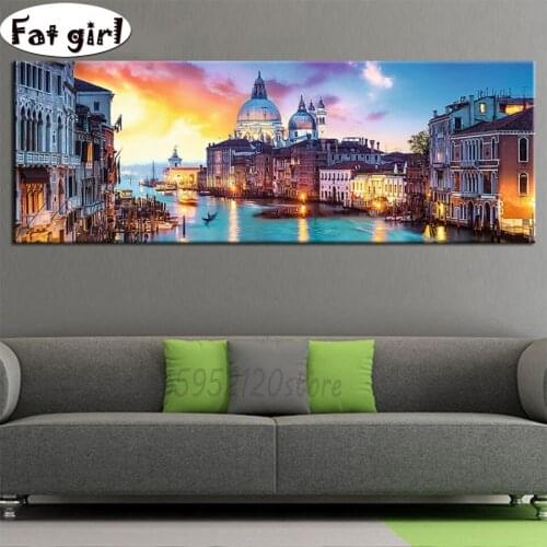 Venice water city diamond painting full square round drill DIY large seaside city sunset 5d mosaic embroidery sale decor gift