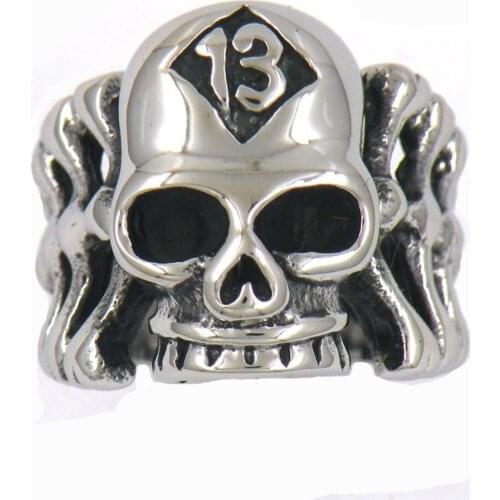 FANSSTEEL Stainless steel jewelry HOLLOW BONY RIBS 13 SKULL BIKER RING FSR11W75