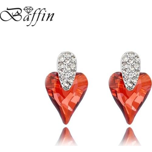BAFFIN Original Crystals From Swarovski Mini Heart Stud Earrings Women Romantic Wedding Jewelry