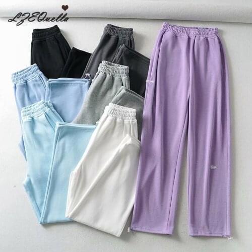 LZEQuella Solid Color Lace Up Womens Harlem Pants Casual Sports Loose Home Pants Street Pink Polyester Pants New Summer 2021