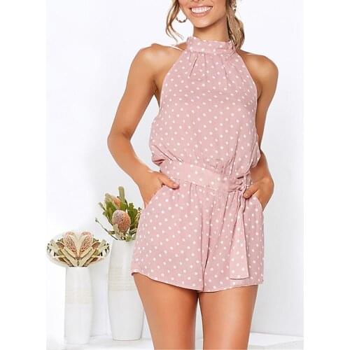 2020 Beach Style Rompers Womens Jumpsuits Casual Stretchy Bodysuit Simple Dot Pattern Sexy Blackless Overalls High-Quality