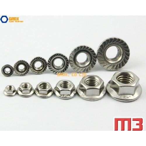 100 Pieces M3 316 Stainless Steel Metric Thread Hexagon Serrated Flange Nut Flanged Nut