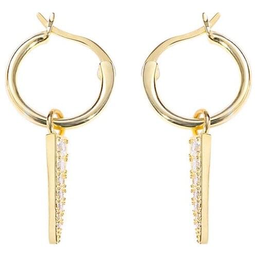 Womens Authentic 925 Sterling silver Gold Spike zirconia Hoop Huggie Earrings zircon aaa+ FINE jEWELRY tlE231