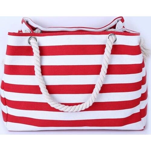 2021 fashion stripes printed shoulder handbags large lightweight women beach tote bags with cotton rope handle