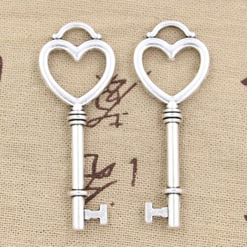 4pcs Charms Skeleton Heart Key 53x20mm Antique Tibetan Bronze Pendant Findings Accessories DIY Vintage Choker Jewelry