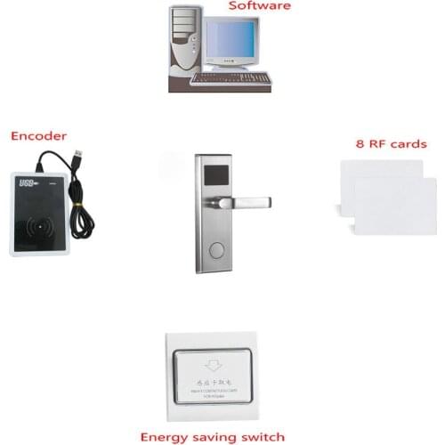 8 cards, 1 encoder, 1 energy saving switch, software is free)stainless steel RFID Smart Card Hotel Networking Door Locks