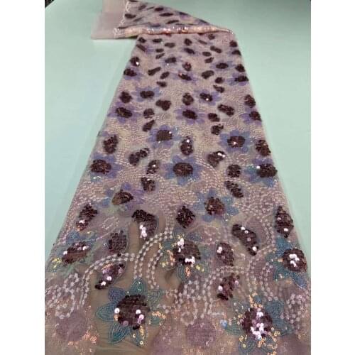 African Mesh Lace Fabric Stack Sequin Flowers Tulle Embroidery Craft Sewing Design DIY Wedding Dress 5 Yards Trimming Wholesale