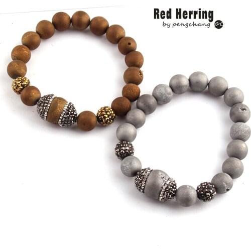 Free Shipping Women Druzy with Oval Pave Ball Natural Stone Bracelets