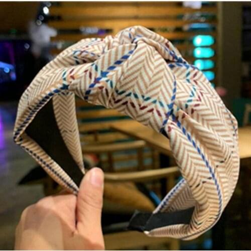 Beige Striped Headband for Women Hair Accessories Wide Head Band Women Headwear Hard Headband Adults Hairband Knot Hair Hoop