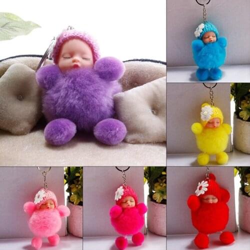 Sleeping Baby Doll Key Chain Car Keyring Holder Bag Pendant Charm Keychain Plush Fur Key Chain