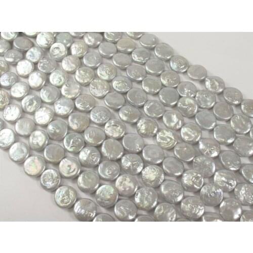 13-14 mm white Coin Freshwater Pearl Beads, Cultered Beads 14'' AAA