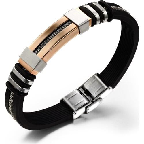 GorGor Men Bracelet Mechanical Design Titaium Steel Hollow Out Silicone Strap Open Sports Bracelet Hand Accessories 793B