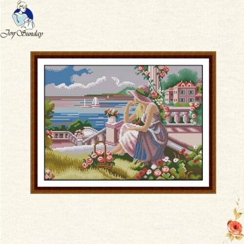 Joy sunday The beauty of the sea Cross Stitch kit Needlework Canvas 14CT 11CT DMC scenery Home Decoration Send Painting Villa