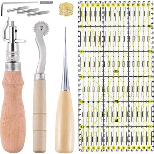 LMDZ 11pcs Professional Leather Craft Tools Kit Serrate Edge Pattern Tracer Tracing Wheel Groover Tool Punch Carving Accessories
