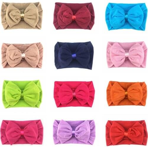 MengNa 2019 Solid Wide Nylon Headband Girls Soft Nylon Bows Headbands,Turban Head wrap for Kids Girls Hair Accessories 40pc/lot