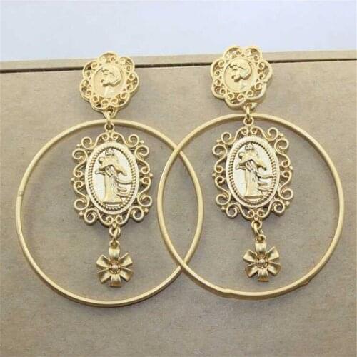 MHS.SUN Baroque Style Women Circle Drop Earrings Vintage Gold Color Girls Dangle Earrings Luxury Party Show Jewelry 1Pair