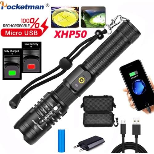 POCKETMAN 50000 lumens Flashlight xhp50.2 Most Powerful Flashlight 18650 Usb Torch Lanterna xhp50 Power Bank Flashlight Lamp