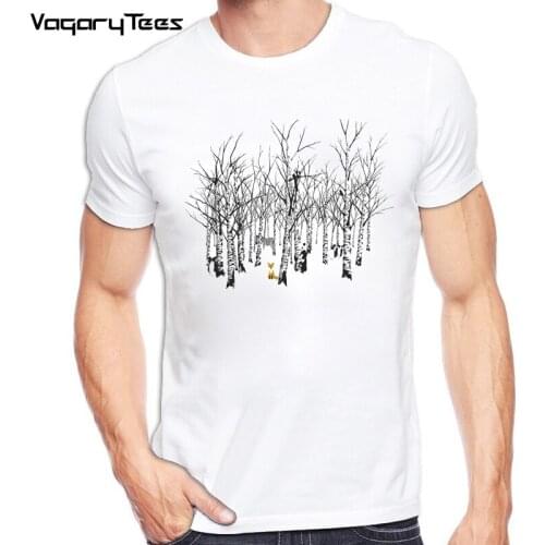 Fashion Fox Tree Design Men T shirt Short Sleeve tshirt Hipster Foxes Cartoon Printed tees Cool Tops Blurry design hidden danger