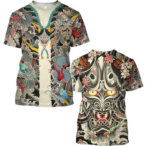 Samurai Mask Tattoo Art Armor Men 3D Full Print T-shirts Summer Fashion Short Sleeve Tee Harajuku Punk Style Women/Unisex-7