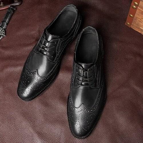 Mens Shoes Casual Luxury Derby Shoes Genuine Leather Business Brogue Shoes Pointed Toe Elegant Formal Shoes High Quality Oxford