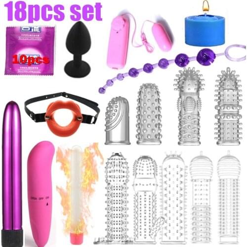 18pcs set Sex Whip Collar Gag Nipple Clamps Rope Bdsm Bondage Set Erotic Sex Toys For Couples Women Anal Butt Plug Tail