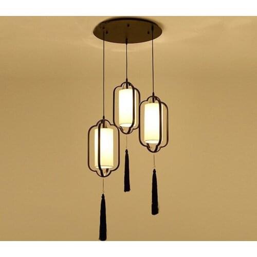 New Chinese Cloth Pendant Lamp 3 Heads Droplight Dining Room Kichen Chandelier Long Bar Lightting Design Table Light Fixture