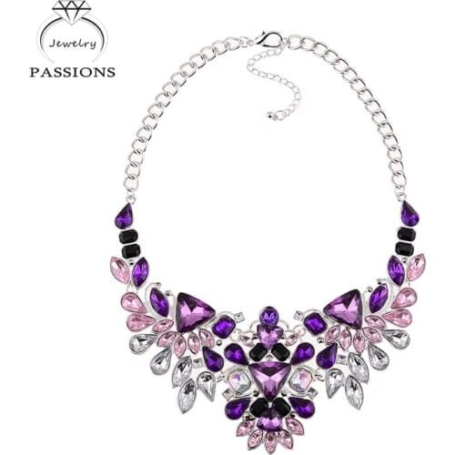 New Fashion Ethnic Style Colorful Charm Crystal Flower Pattern Pendant Necklaces Stunning Sweater Choker Necklace Women Jewelry