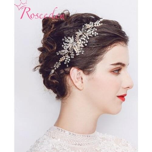 New Gold Crystal rhinestones Bridal headband Handmade Plant-ship Beads Pearl Wedding Hair Accessories Hairwear hair-vine RE3004