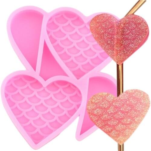 Mermaid Tail Fiah Scales Heart Straw Topper Silicone Molds Fondant Cake Decorating Tools Epoxy Resin Mold Candy Chocolate Moulds