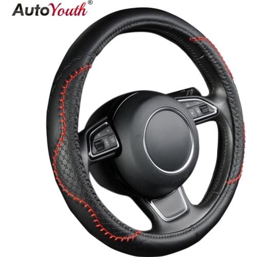 AUTOYOUTH Hot Car Wheel Cover PU Leather Steering Wheel Cover Fit 38cm Red Wavy Bold Line For vw golf 4