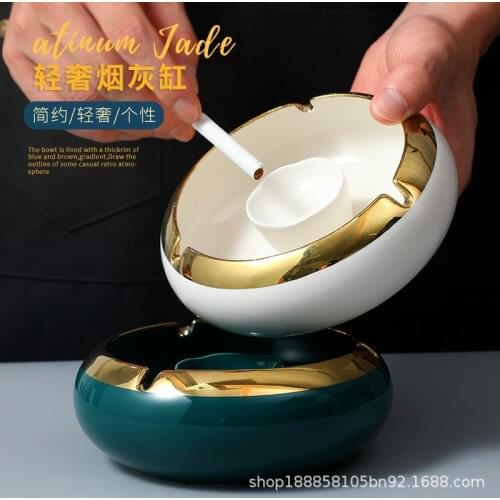 Nordic ins wind luxury gold-plated ceramic ashtray home living room creative personality trend office fly ash prevention