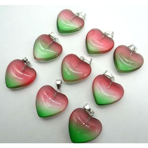 24pcs Natural stone Quartz Crystal Turquoises Titanium Crystal Heart-shaped pendant for diy Jewelry making necklace Accessories