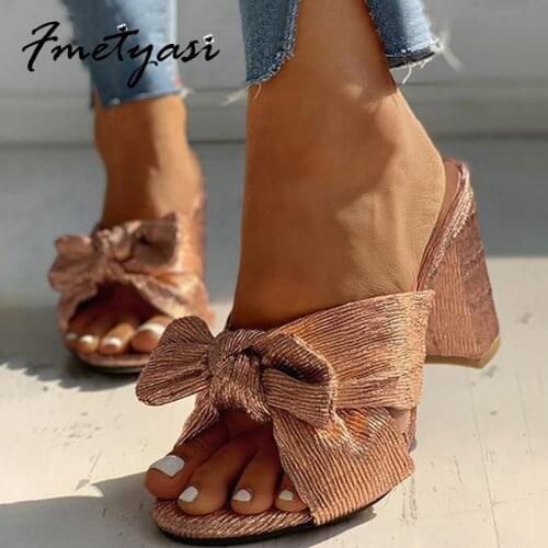 Sandals Chunky Heels Hot Sale Fashion PU Butterfly-knot Super High Heel Womens Heel Shoes Shallow Slip-on Height Increasing