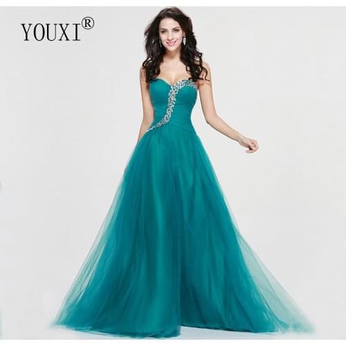Sexy Sweetheart Long Prom Dresses 2019 Hot Green Tulle Pleated Beaded Crystal Formal Gowns Vestido de Festa