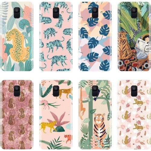 Back Cover For Leopard Tiger Aesthetic Leaf Luxury Floral Phone Case Silicone For Samsung Galaxy A5 A7 2018 A6 A8 Plus