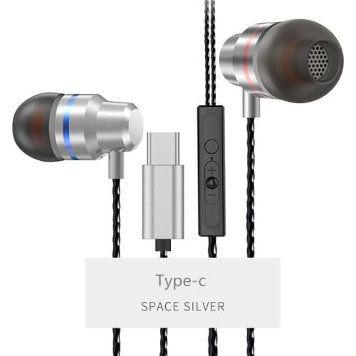 Type C Earphones Metal Bass Sport Running In-ear Earbuds Sweatproof Earplug With Mic For Xiaomi Note3 Mobile Phone