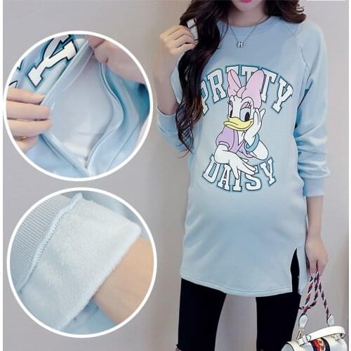 Pregnant Womens Long Sleeve thick hoodies Nursing Nightie Maternity Breastfeeding Dress autumn maternity hot pajamas nightwear