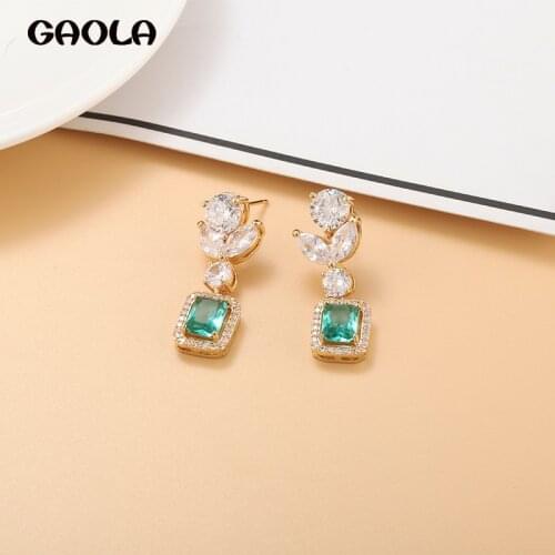 GAOLA Advanced Sophisticated Short Earrings Drop Korean Earrings for Women Fashion Green Gem Mosaic GLE9457