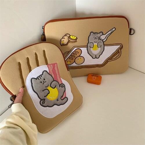 Large Capacity Tablet Case Laptop Storage Bag Mac Ipad Pro 9.7 11 13inch Cartoon Toast Cat Sleeve Liner Bag Student Shoulder Bag
