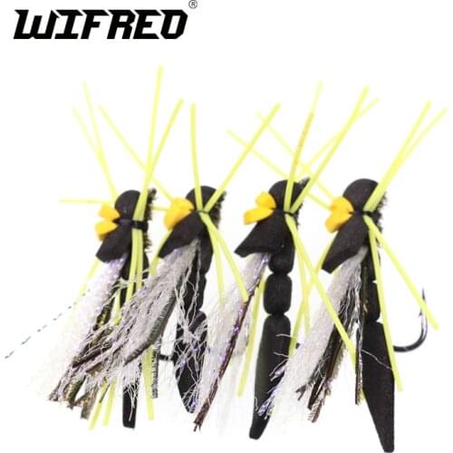 Wifreo 8PCS Floating Foam Hopper Fly Black Hopper Dry Fly Trout Foam Flies Lure for Bass Crappie Panfish Perch Size #4